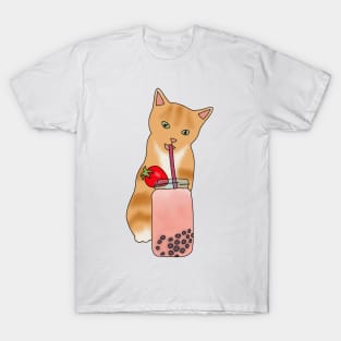 Cat Strawberry boba (fluffy orange cat) T-Shirt